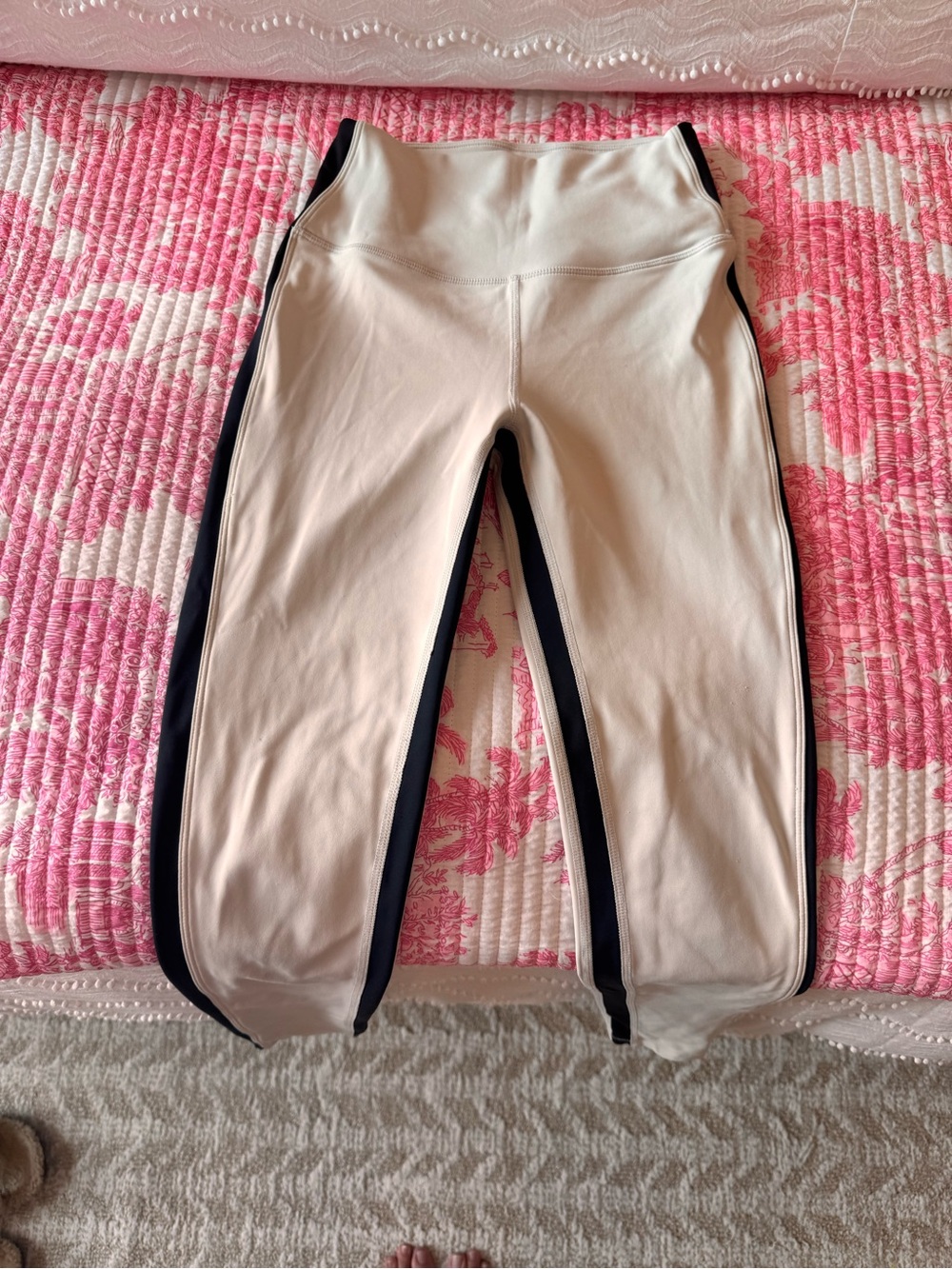 Splits59 Cream Leggings with Black Side Panels - Kids